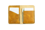Tan full grain leather minimalist bifold handmade wallet that holds cash and cards for men and women better than Ridge wallet.